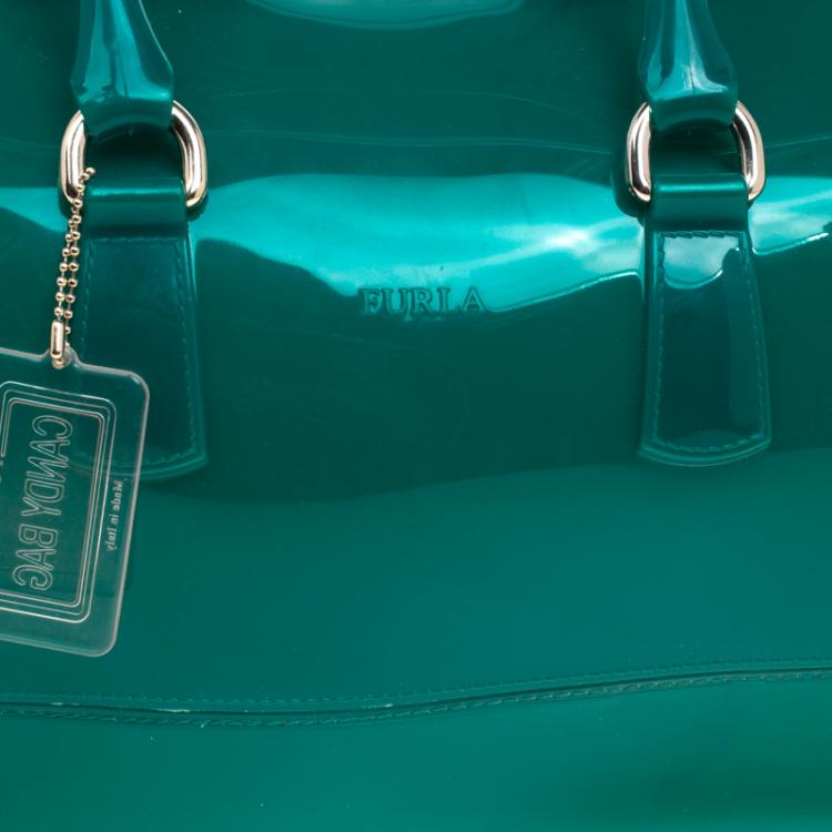 مملوكة مسبقًا Furla Teal Green Glossy Rubber Candy Satchel