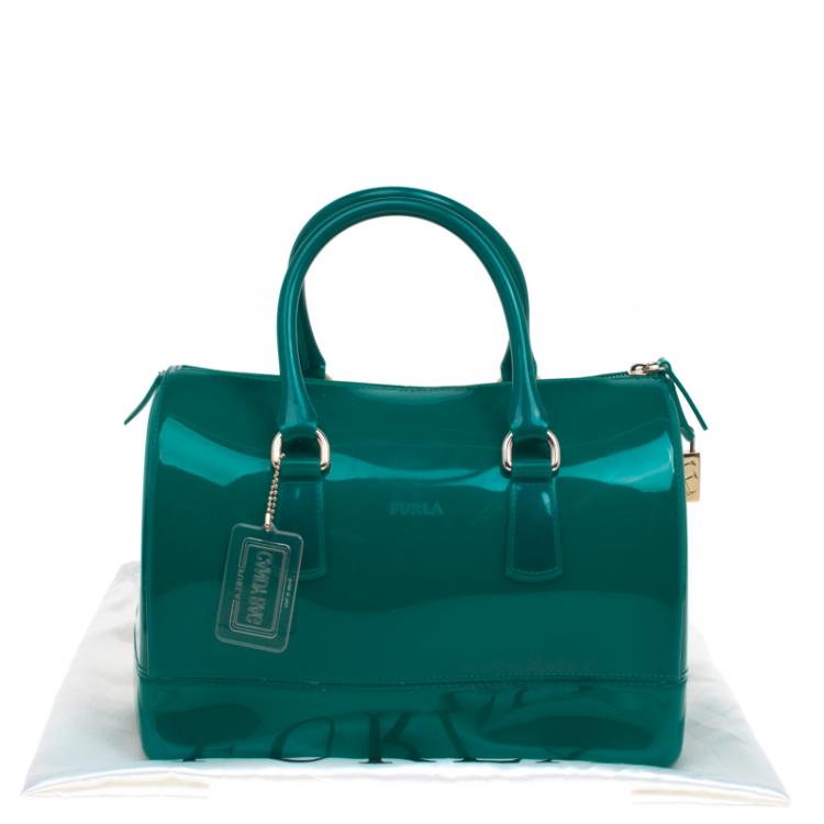 مملوكة مسبقًا Furla Teal Green Glossy Rubber Candy Satchel