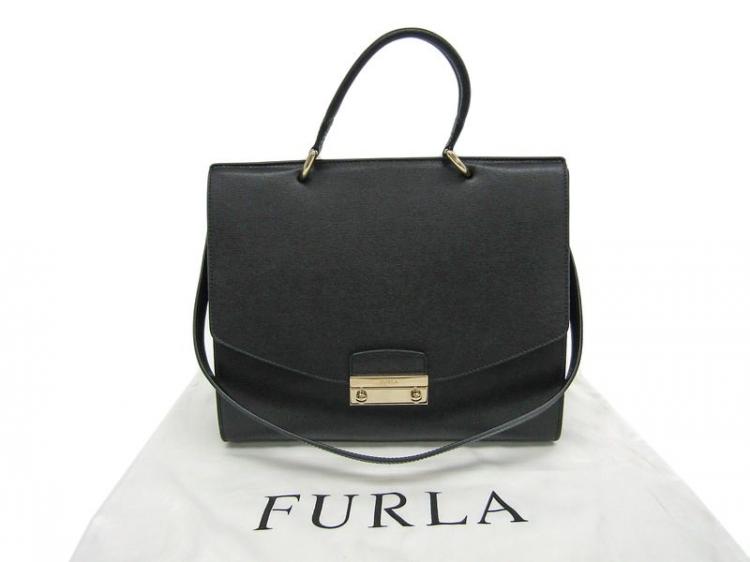 Pre Owned Furla Onyx Calf Leather Julia Top Handle Bag