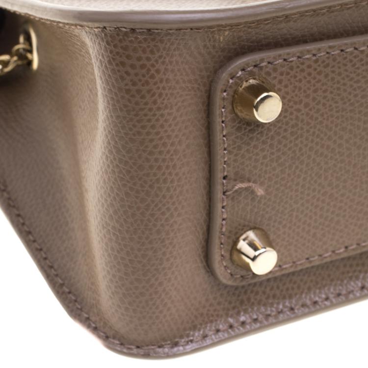 Pre Owned Furla Dark Beige Leather Metropolis Crossbody Bag
