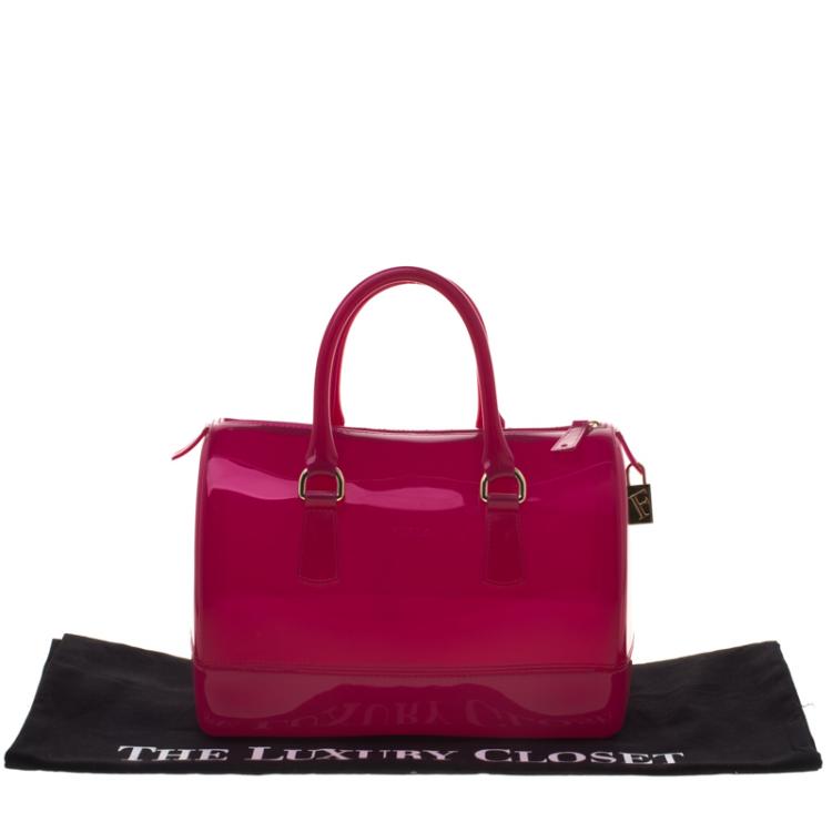 Pre Owned Furla Magenta Glossy PVC Candy Satchel