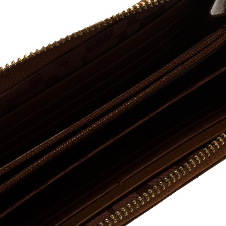 Pre Owned Furla Brown Python Embossed Leather Zip Around Wallet