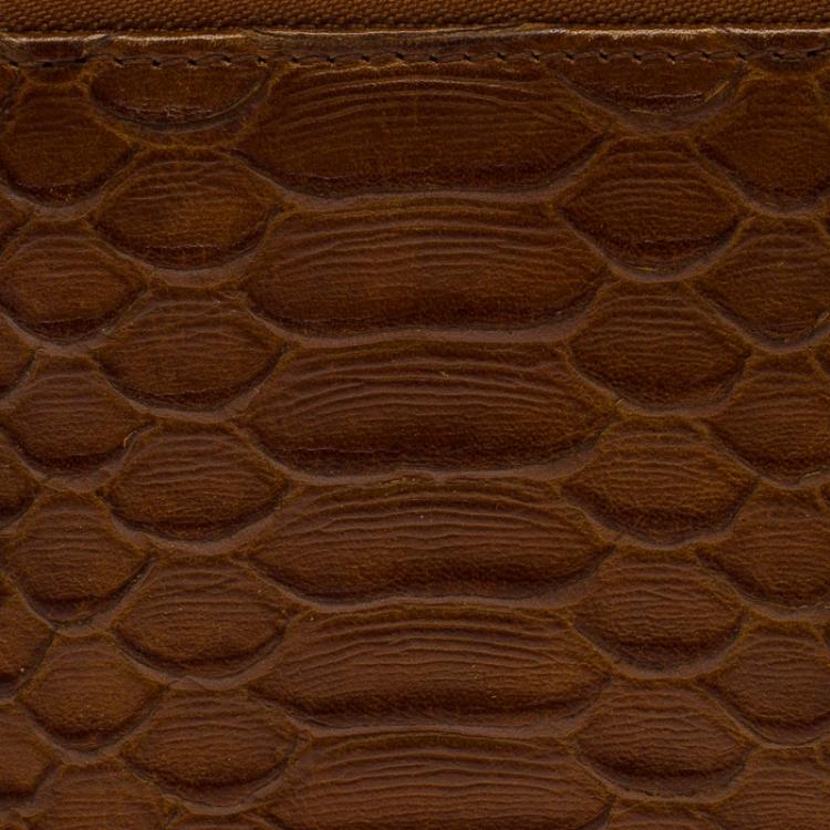 Pre Owned Furla Brown Python Embossed Leather Zip Around Wallet