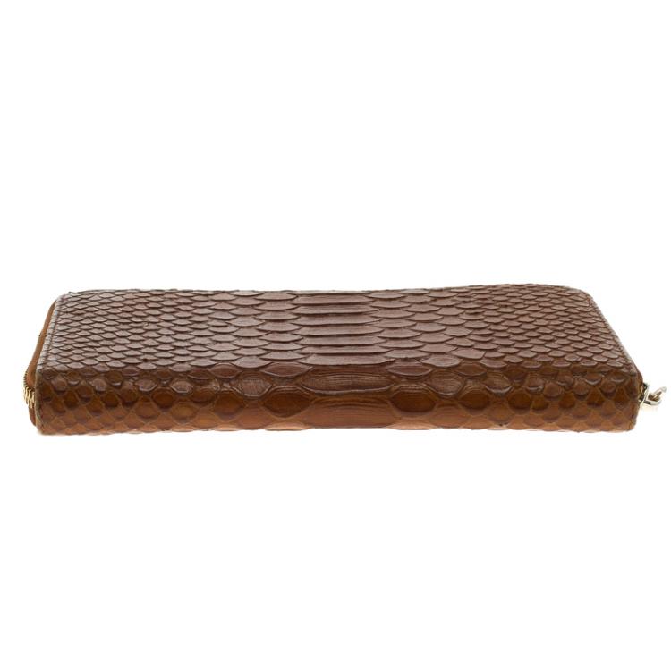 Pre Owned Furla Brown Python Embossed Leather Zip Around Wallet