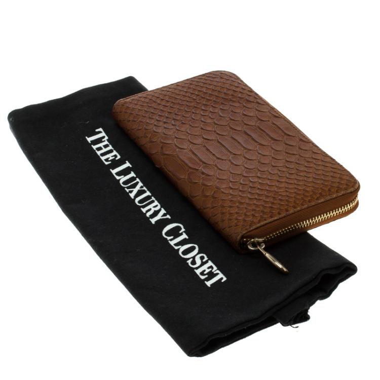 Pre Owned Furla Brown Python Embossed Leather Zip Around Wallet
