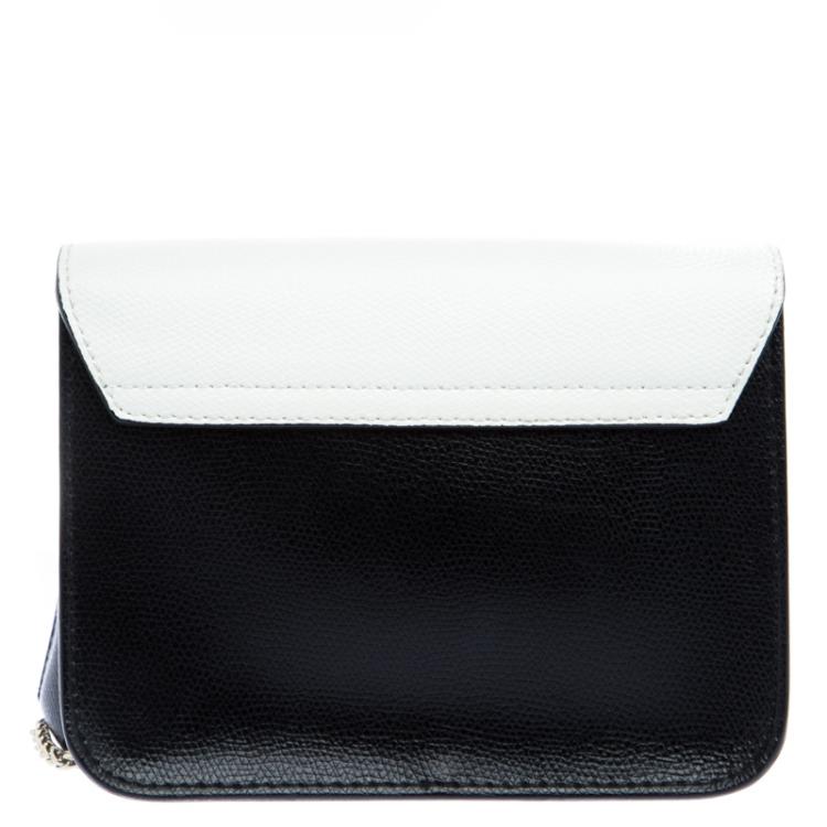 Pre Owned Furla Black/White Leather Metropolis Crossbody Bag
