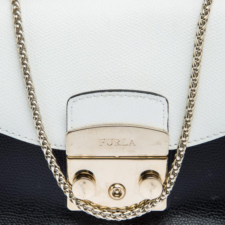 Pre Owned Furla Black/White Leather Metropolis Crossbody Bag