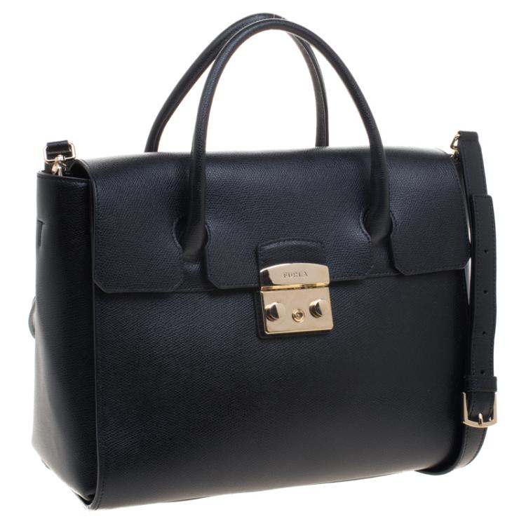 Pre Owned Furla Black Leather Metropolis Top Handle Bag