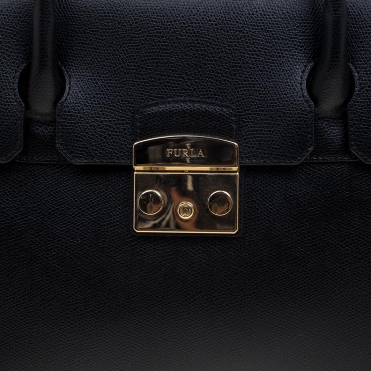 Pre Owned Furla Black Leather Metropolis Top Handle Bag