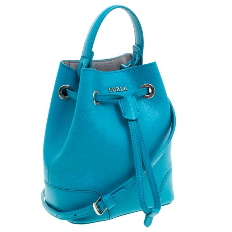 Pre Owned Furla Deep Sky Leather Mini Stacy Bucket Bag