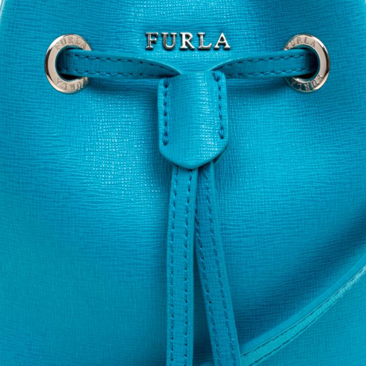 Pre Owned Furla Deep Sky Leather Mini Stacy Bucket Bag