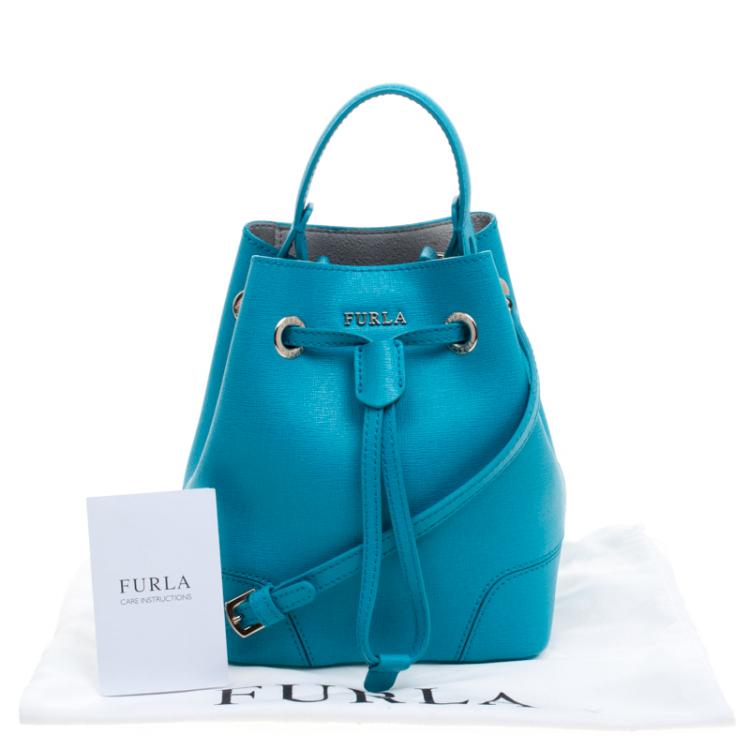 Pre Owned Furla Deep Sky Leather Mini Stacy Bucket Bag