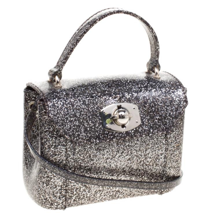 Pre Owned Furla Glossy Black Glitter Mini Candy Crossbody Bag