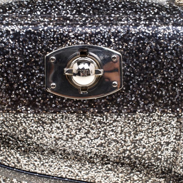 Pre Owned Furla Glossy Black Glitter Mini Candy Crossbody Bag