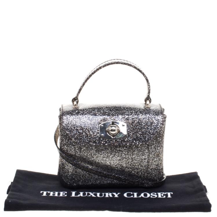 Pre Owned Furla Glossy Black Glitter Mini Candy Crossbody Bag