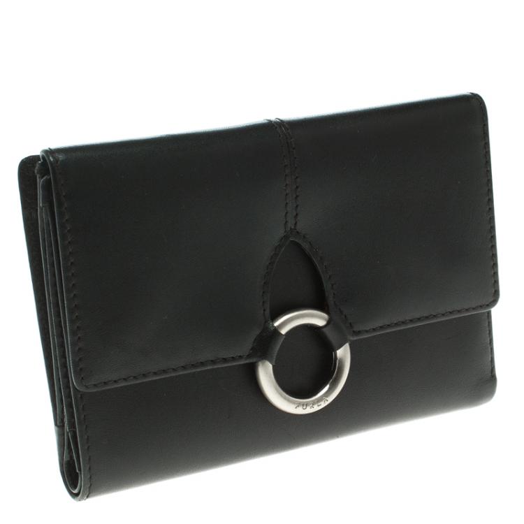 Pre Owned Furla Black Leather Tri Fold Wallet