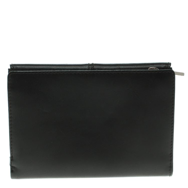 Pre Owned Furla Black Leather Tri Fold Wallet