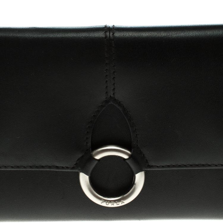 Pre Owned Furla Black Leather Tri Fold Wallet