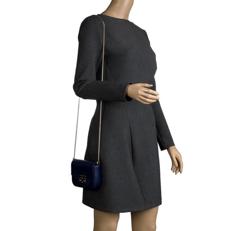 Pre Owned Furla Navy Blue Leather Mini Metropolis Crossbody Bag