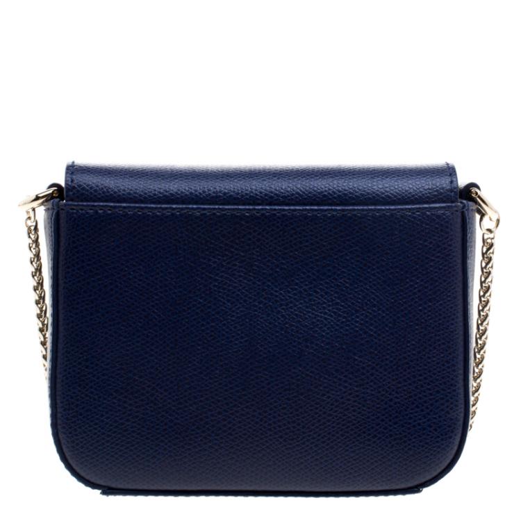 Pre Owned Furla Navy Blue Leather Mini Metropolis Crossbody Bag