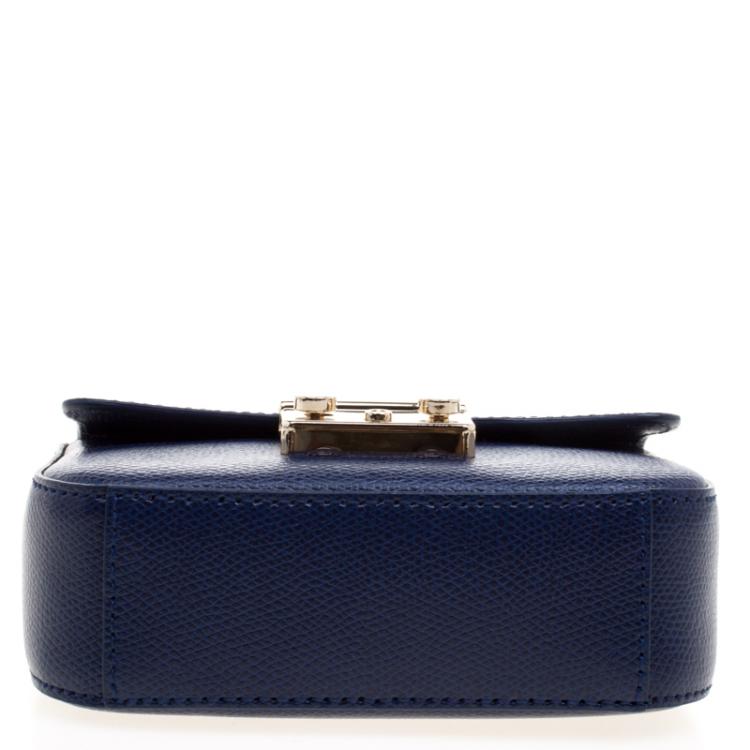 Pre Owned Furla Navy Blue Leather Mini Metropolis Crossbody Bag