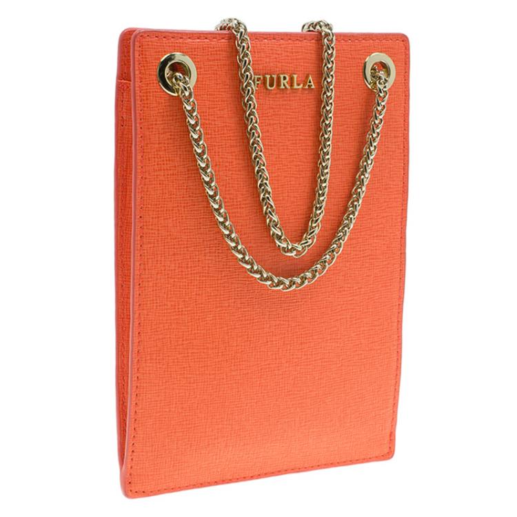 Pre Owned  Furla Coral Orange Babylon Phone Bag