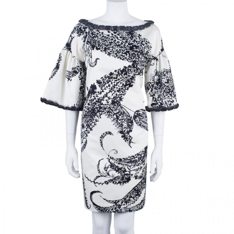 Pre Owned Giambattista Valli Monochrome Bell Sleeve Dress M