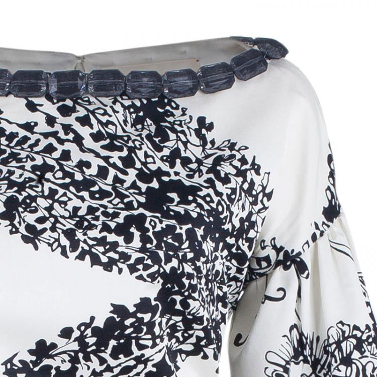 Pre Owned Giambattista Valli Monochrome Bell Sleeve Dress M