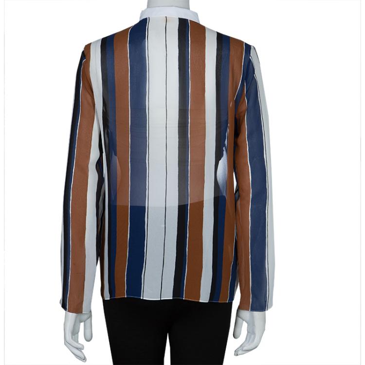 Pre Owned Giambattista Valli Multicolor Striped Contrast Bib Silk Blouse XS/S