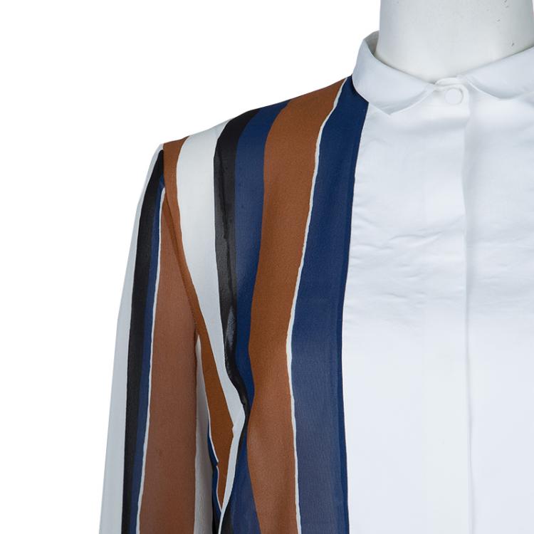 Pre Owned Giambattista Valli Multicolor Striped Contrast Bib Silk Blouse XS/S