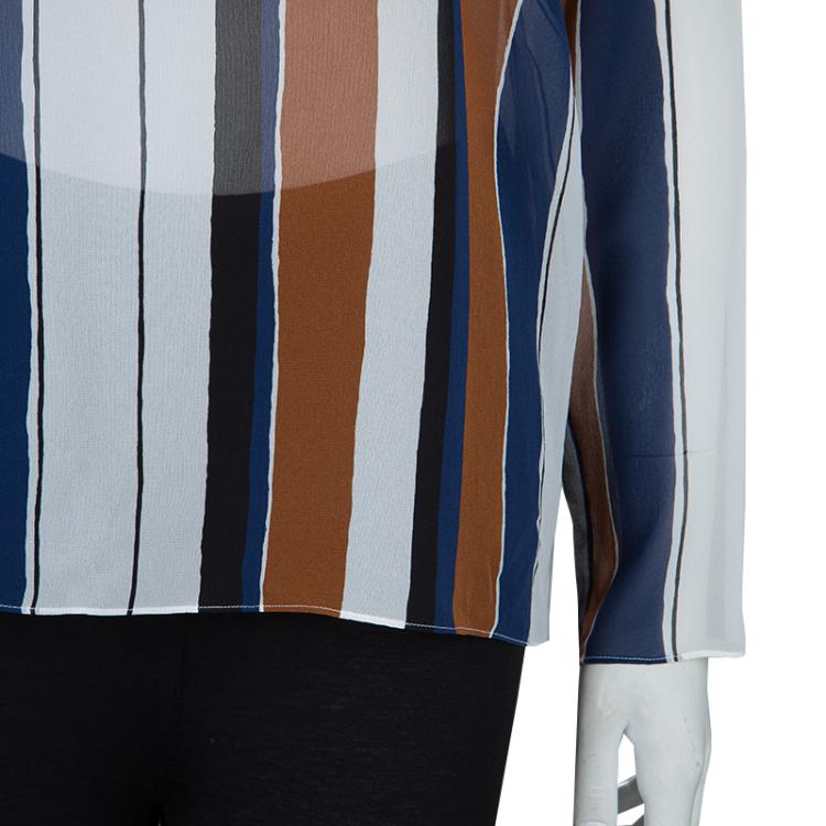 Pre Owned Giambattista Valli Multicolor Striped Contrast Bib Silk Blouse XS/S