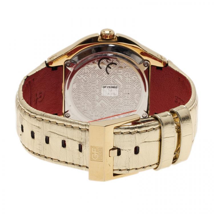 Pre Owned Gianfranco Ferre Gold Tone Stainless Steel 9040J Limited Edition Diamond Unisex Wristwatch 44MM