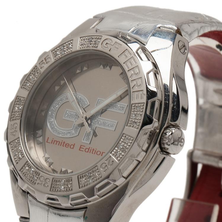 Pre Owned Gianfranco Ferre Mirror Stainless Steel 9040J Limited Edition Diamond Unisex Wristwatch 44MM