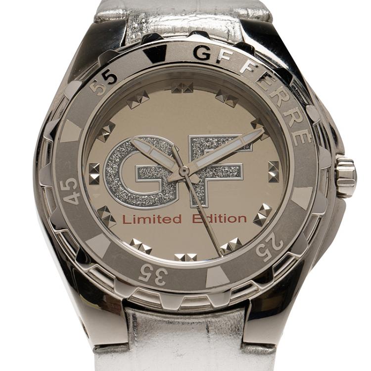 Pre Owned Gianfranco Ferre Silver-Plated Stainless Steel 9040J Limited Edition Women's Wristwatch 44MM