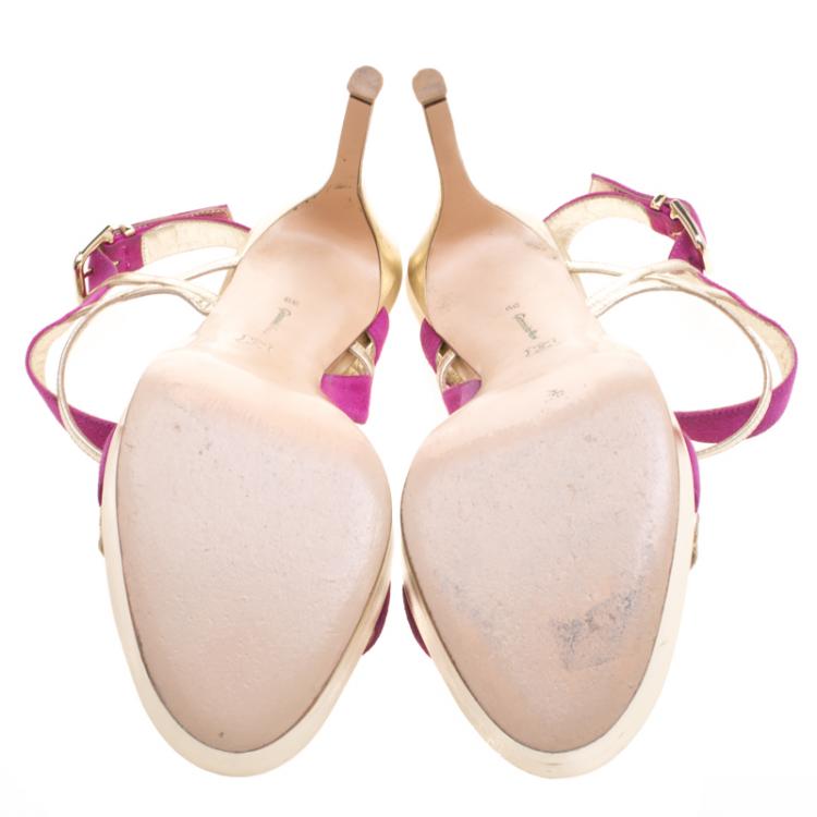 Pre Owned Gianvito Rossi Two Tone Metallic Leather and Suede Ankle Strap Platform Sandals Size 39