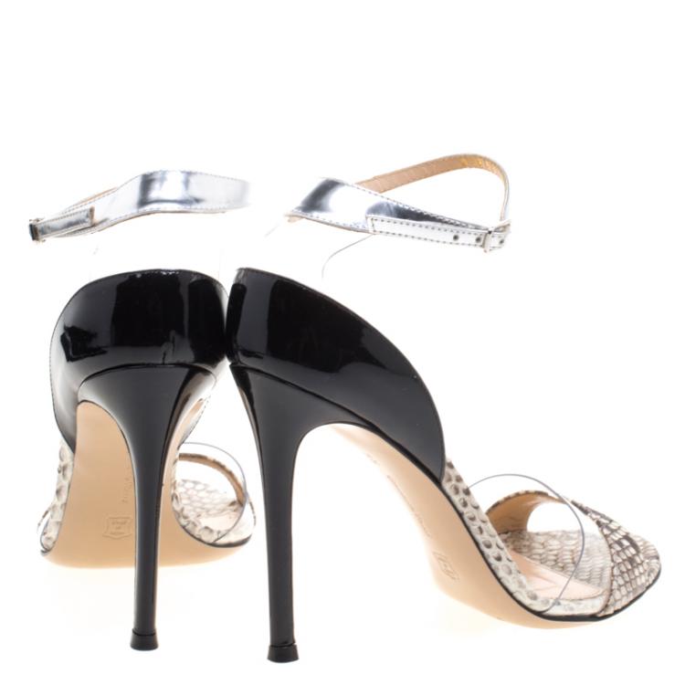 Pre Owned Gianvito Rossi Beige Python and PVC Ankle Strap Sandals Size 36.5