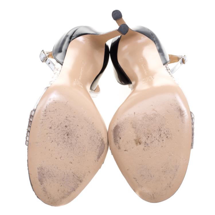 Pre Owned Gianvito Rossi Beige Python and PVC Ankle Strap Sandals Size 36.5