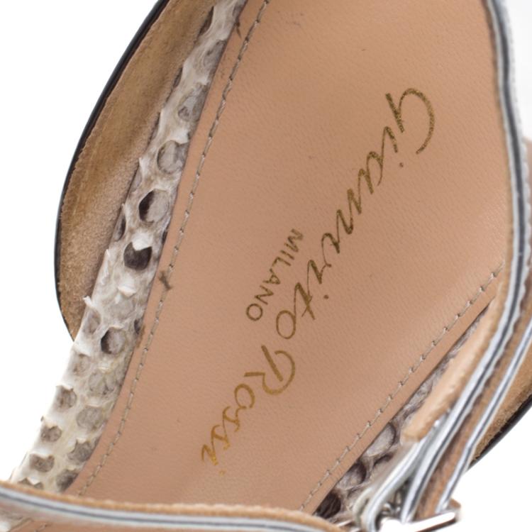 Pre Owned Gianvito Rossi Beige Python and PVC Ankle Strap Sandals Size 36.5