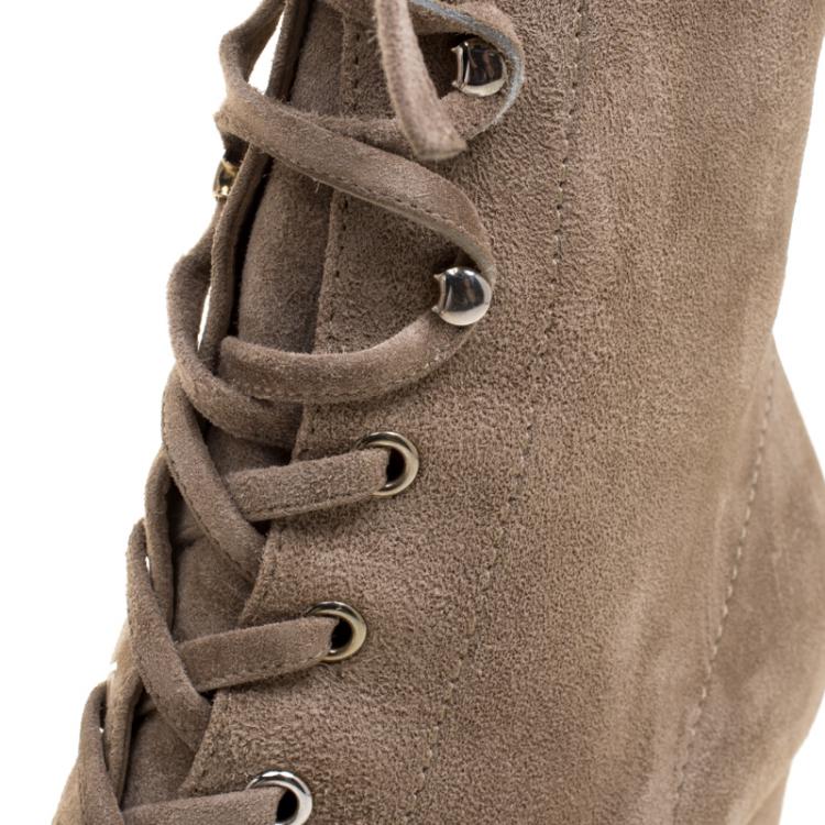 Pre Owned Gianvito Rossi Beige Suede Mackay Lace Up Ankle Boots Size 36.5