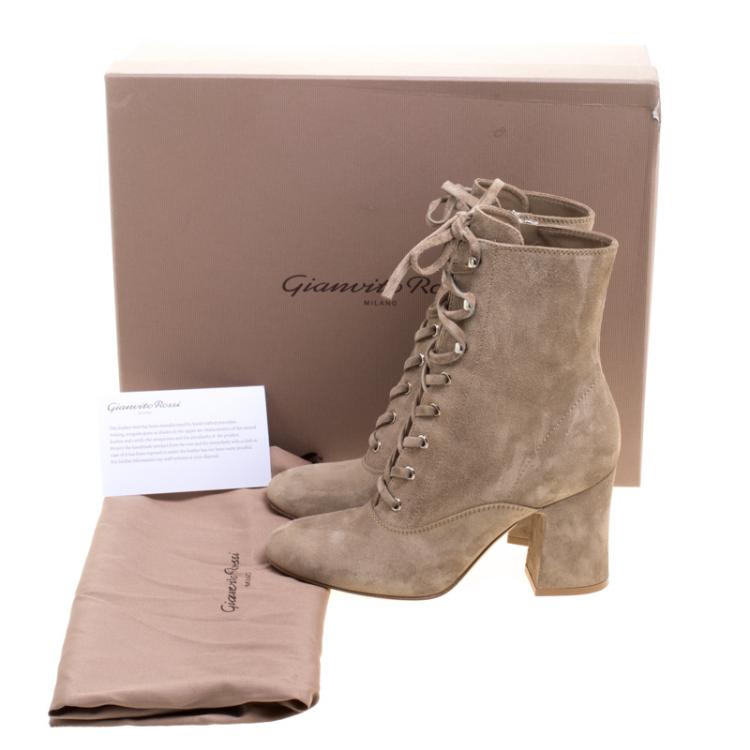Pre Owned Gianvito Rossi Beige Suede Mackay Lace Up Ankle Boots Size 36.5