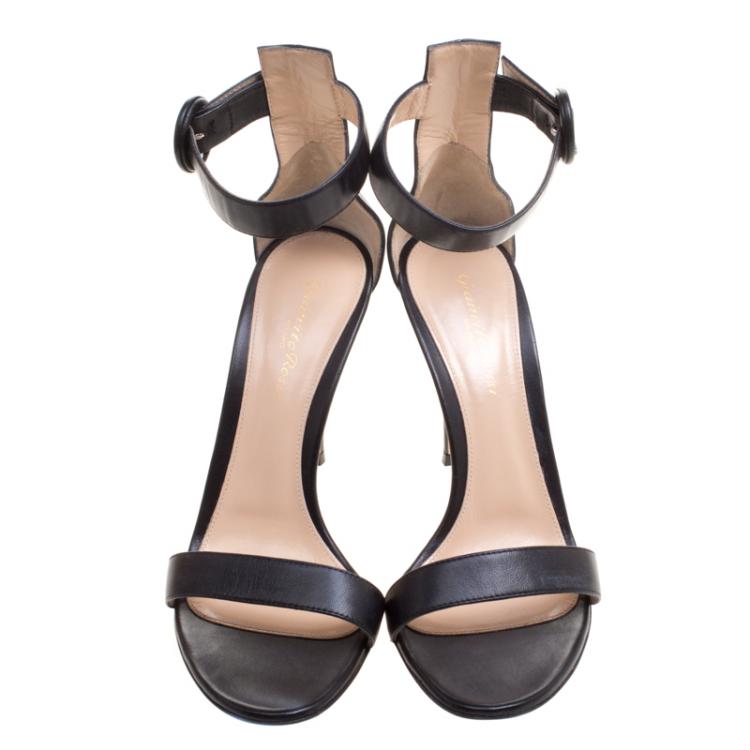 Pre Owned Gianvito Rossi Black Leather Portofino Ankle Strap Sandals Size 38.5