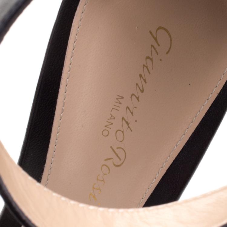 Pre Owned Gianvito Rossi Black Leather Portofino Ankle Strap Sandals Size 38.5