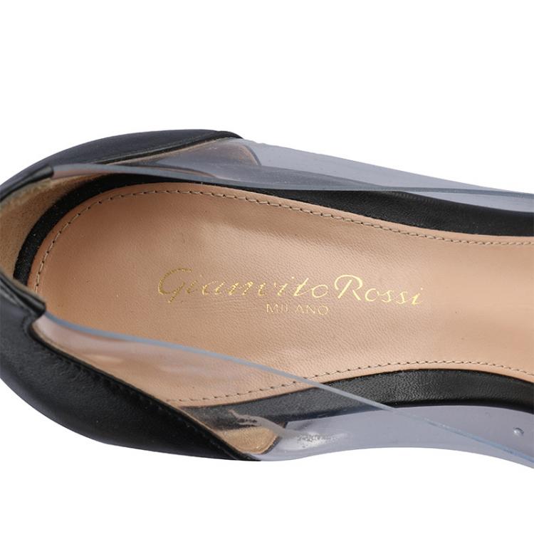 Pre Owned Gianvito Rossi Black Leather and PVC Pointed Toe Pumps Size 39.5