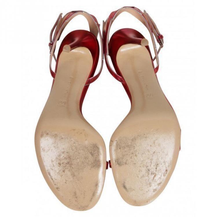 Pre Owned Gianvito Rossi Red Metallic Leather Sparkle Lightning Motif Ankle Strap Sandals Size 42