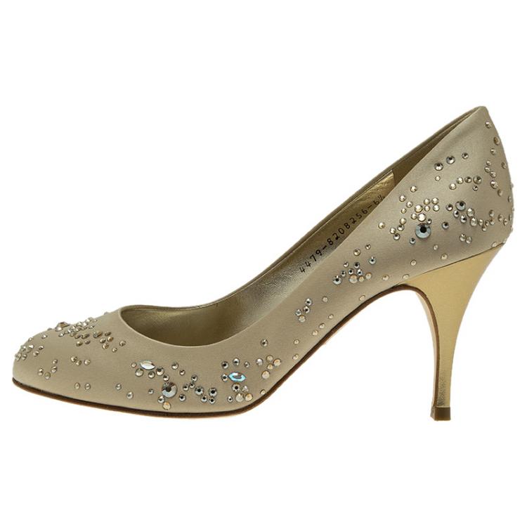 مملوكة مسبقًا Gina Beige Satin Embellished Anny Pumps Size 38.5