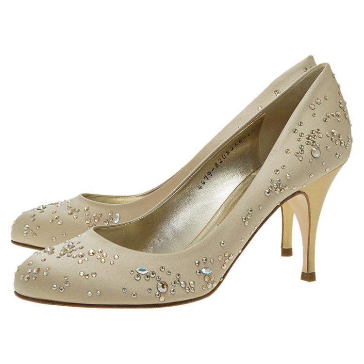 مملوكة مسبقًا Gina Beige Satin Embellished Anny Pumps Size 38.5