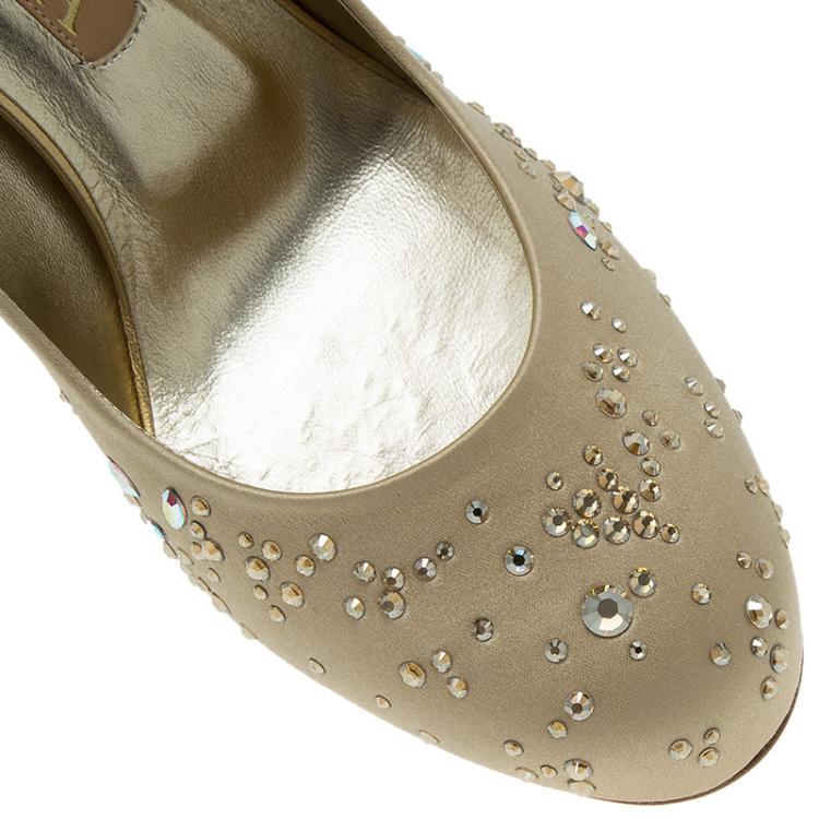 مملوكة مسبقًا Gina Beige Satin Embellished Anny Pumps Size 38.5
