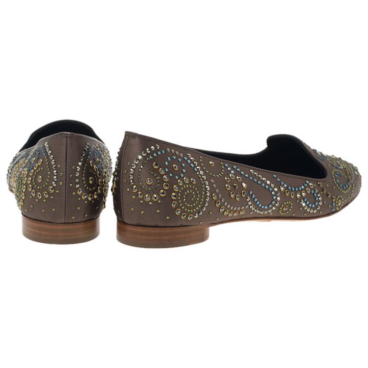 Pre Owned Gina Brown Satin Studded Smoking Slippers Size 39.5