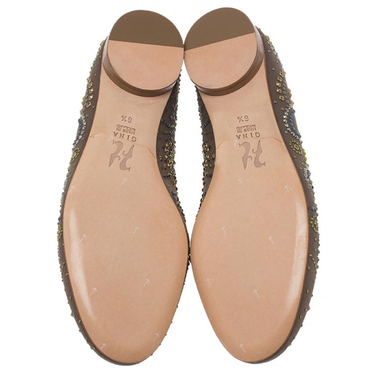 Pre Owned Gina Brown Satin Studded Smoking Slippers Size 39.5