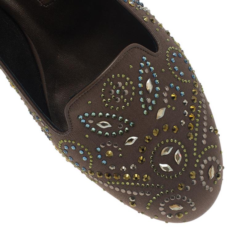 Pre Owned Gina Brown Satin Studded Smoking Slippers Size 39.5